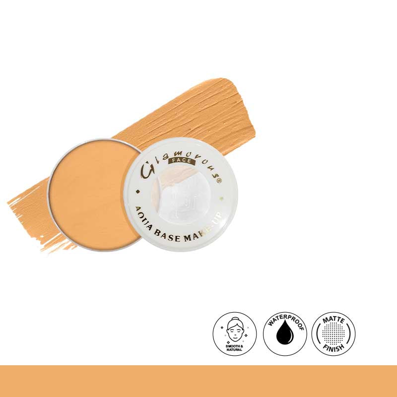 Glamorous Aqua Base Make product with wooden applicator on a white background