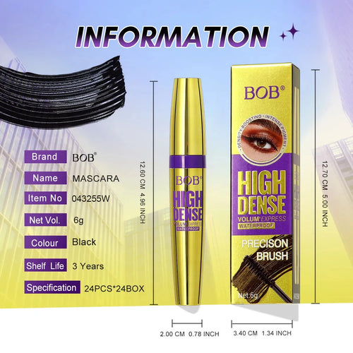 BOB High Dense Volume Express Waterproof Mascara 6g – Precision Brush (Black)