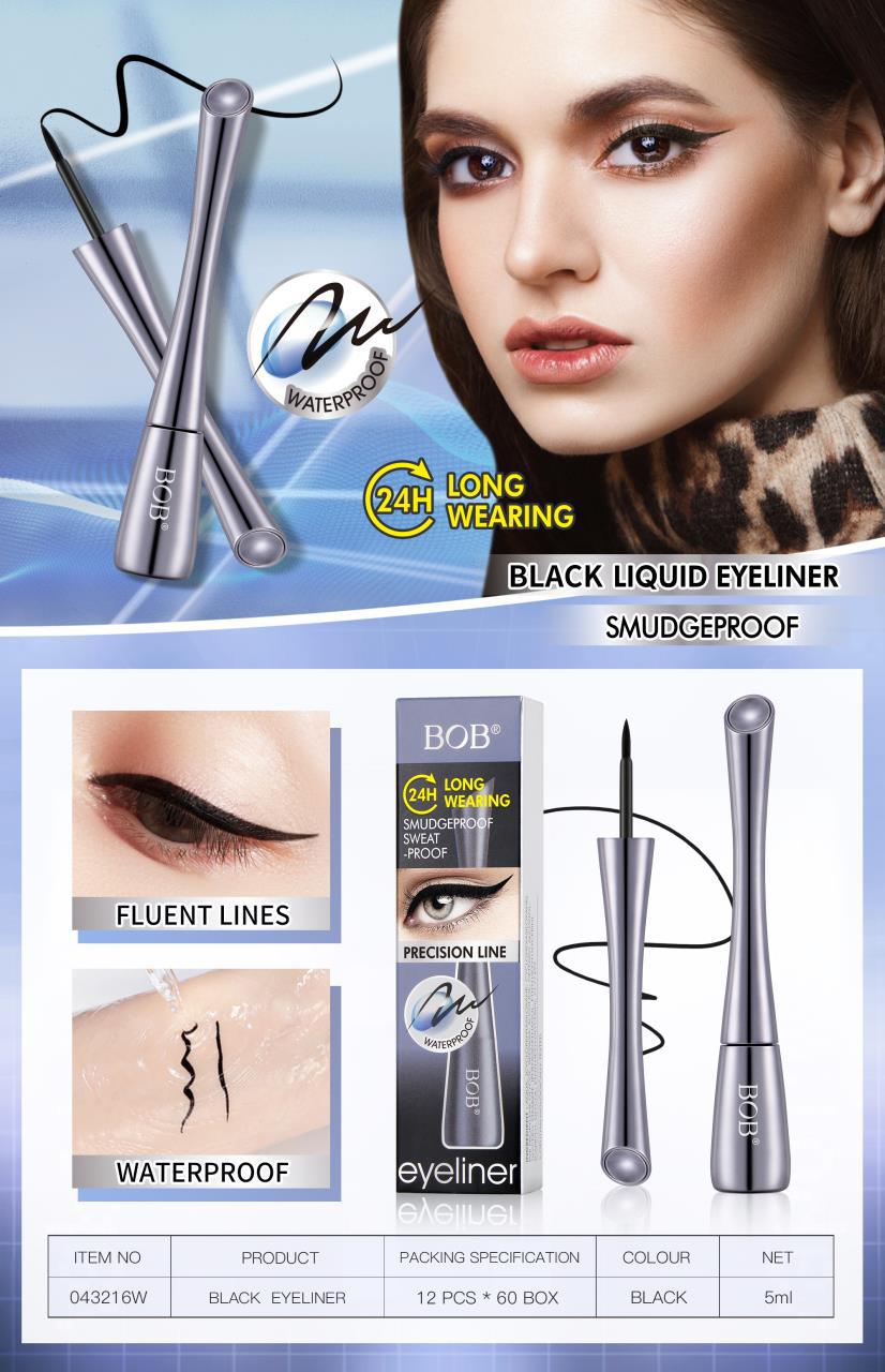 BOB Black Liquid Eyeliner 5ml – Waterproof, Smudgeproof & 24H Long Wearing