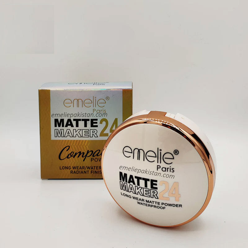 Emelie Paris Matte Maker 24 Compact Powder – Long Wear Waterproof Radiant Finish Face Powder