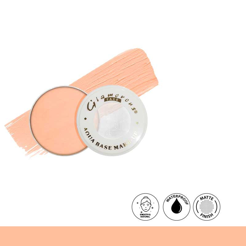 Glamorous Aqua Base Make-up with peach-colored base and top, on a white background.