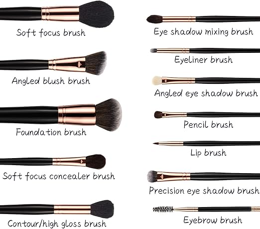 Kraumetik 12-Piece Makeup Brushes Set,Premium Synthetic Brush Blending Face Powder Blush Concealers Eye Cosmetics Make Up Kits