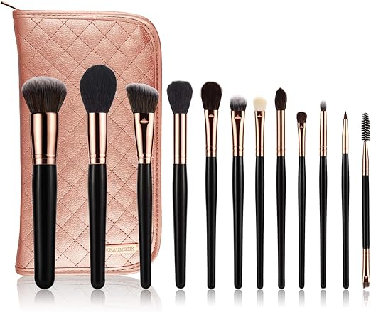Kraumetik 12-Piece Makeup Brushes Set,Premium Synthetic Brush Blending Face Powder Blush Concealers Eye Cosmetics Make Up Kits