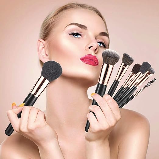 Kraumetik 12-Piece Makeup Brushes Set,Premium Synthetic Brush Blending Face Powder Blush Concealers Eye Cosmetics Make Up Kits