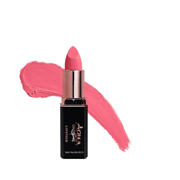Pink lipstick with a swatch on a white background