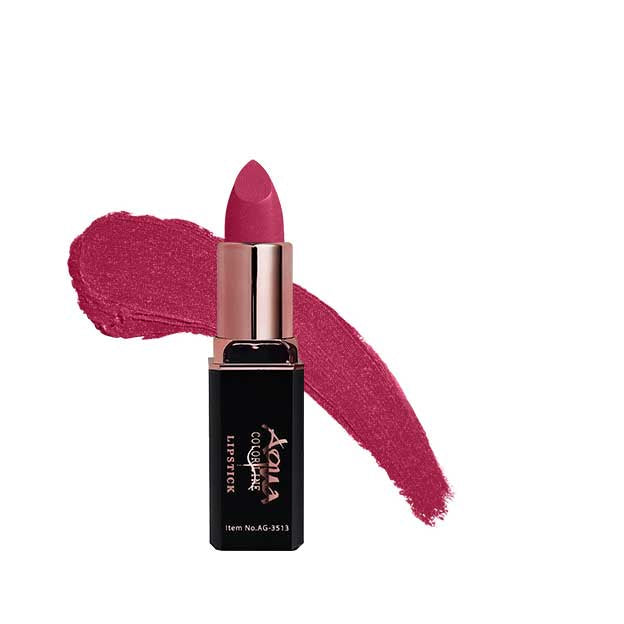 Lipstick with a swatch of pink color on a white background