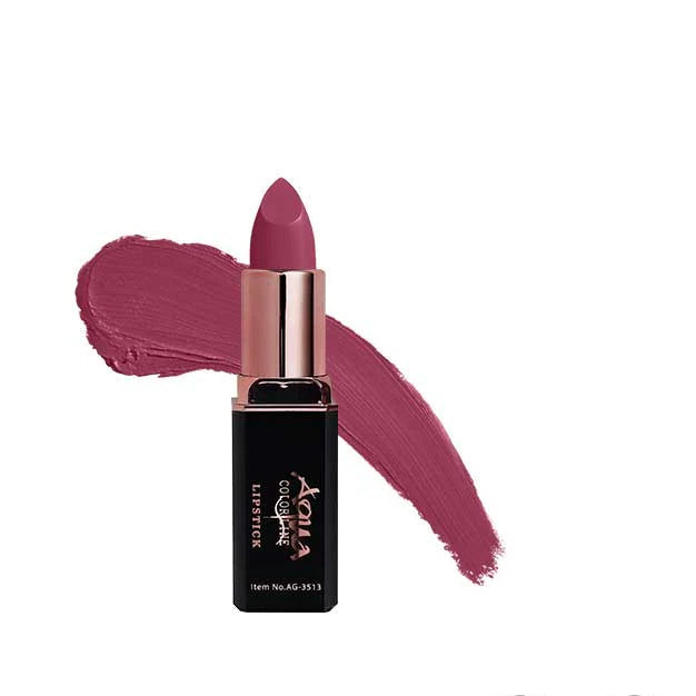 Lipstick with a swatch of pink color on a white background