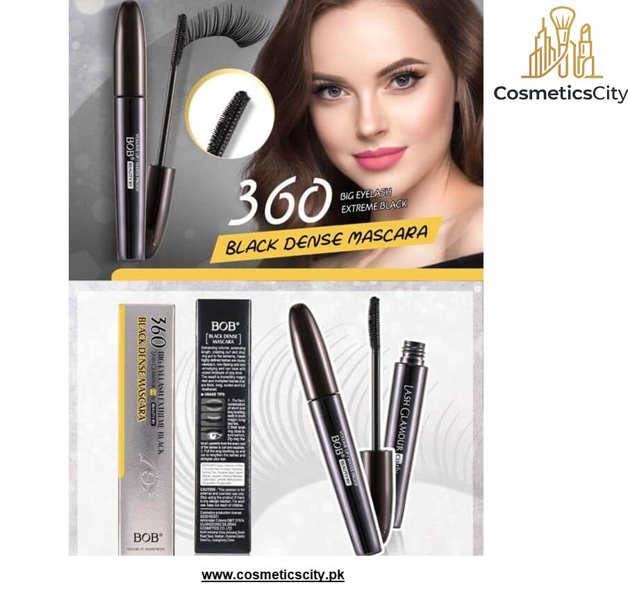 BOB 360 Black Dense Mascara | Big Eyelash Extreme Black | Long-Lasting Waterproof Mascara