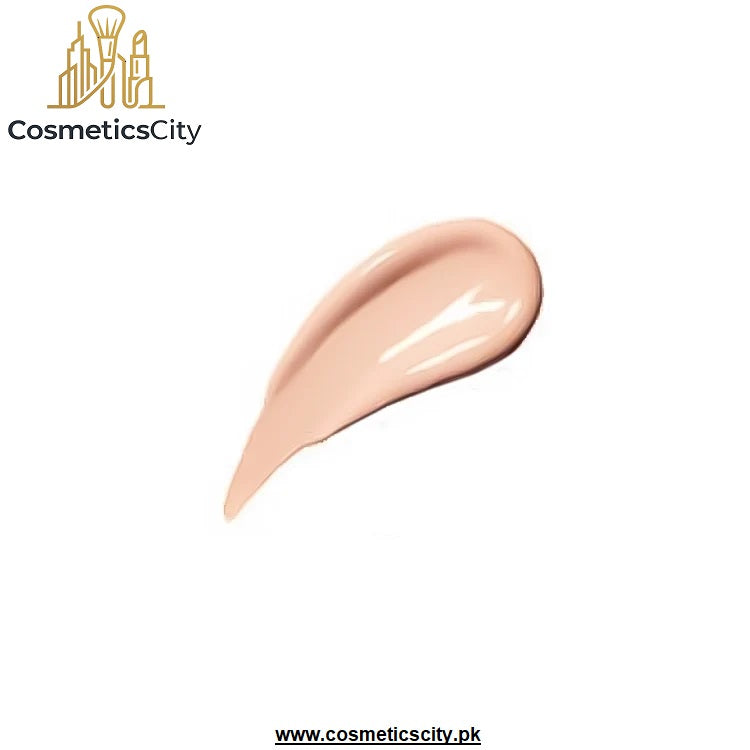 A glossy swatch of light peach-beige liquid foundation or cream makeup on a plain white background, with the CosmeticsCity logo in the top left and the website URL at the bottom.