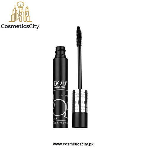 Bob mascara in a black tube with the wand applicator shown beside it on a white background. The CosmeticsCity logo is visible in the top left, and the website www.