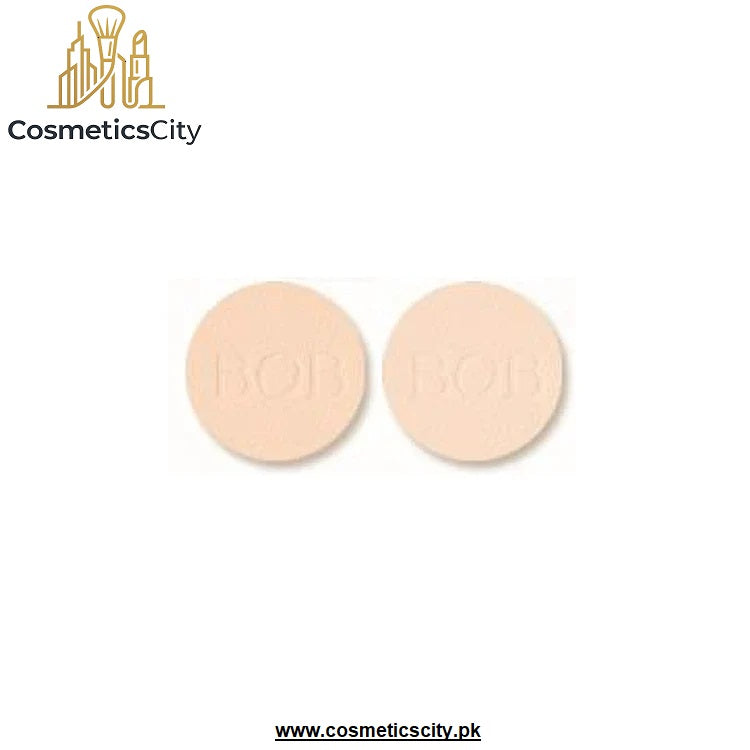 Two round beige makeup compact discs with the brand name 'BOB BOB' embossed in the center, displayed on a white background with a 'CosmeticsCity' logo in the top left and a website URL at the bottom.