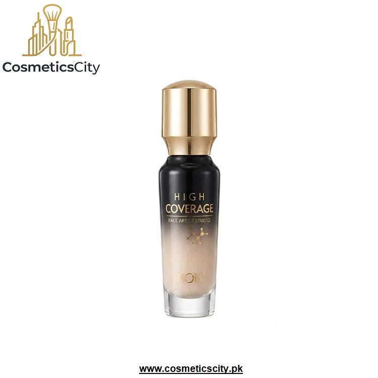 A bottle of L'Or’ High Coverage Face Paint Esthetic makeup foundation, featuring a black body that fades to beige at the bottom, topped with a metallic gold cap. The L'Or’ logo is visible on the bottle, and the CosmeticsCity brand logo is in the top-left corner.