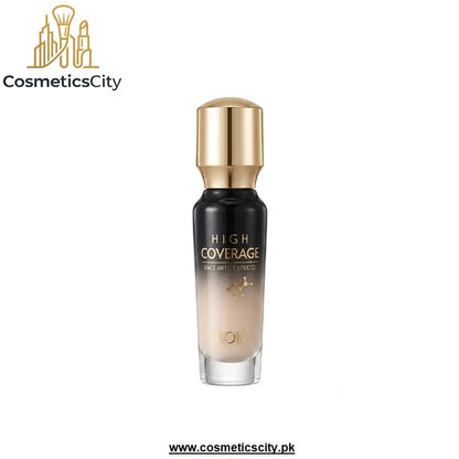 A bottle of L'Or’ High Coverage Face Paint Esthetic makeup foundation, featuring a black body that fades to beige at the bottom, topped with a metallic gold cap. The L'Or’ logo is visible on the bottle, and the CosmeticsCity brand logo is in the top-left corner.