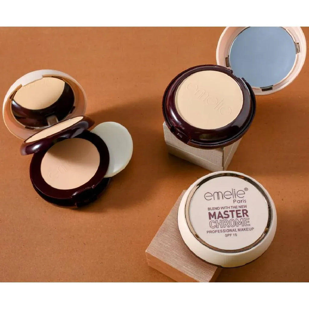 Emelie Paris Master Chrome Compact Powder SPF 15 – Professional Makeup Long Lasting Smooth Finish Face Powder