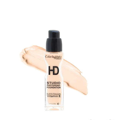 Foundation bottle with a swatch on a white background