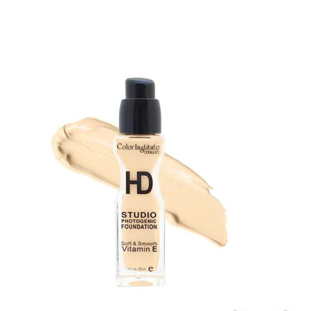 Foundation bottle with a swatch on a white background