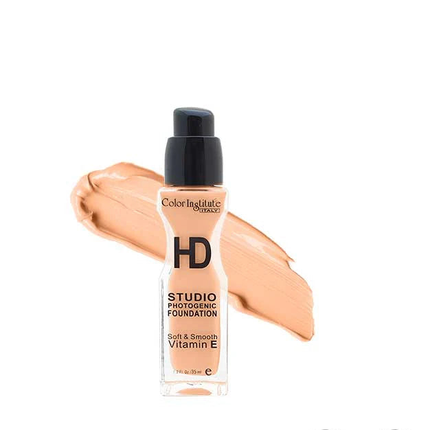 Foundation bottle with a swatch on a white background