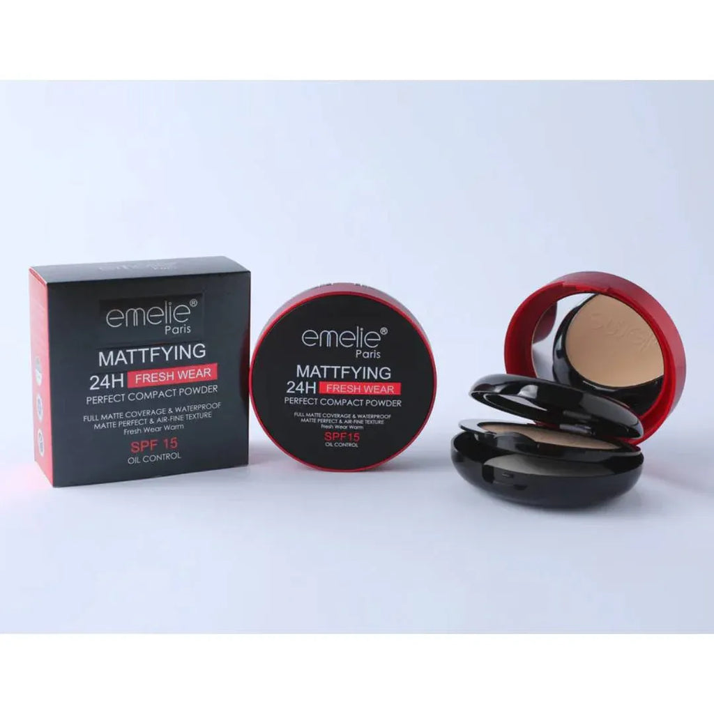 Emelie Paris Mattifying 24H Fresh Wear Compact Powder SPF 15 – Oil Control Waterproof Face Powder