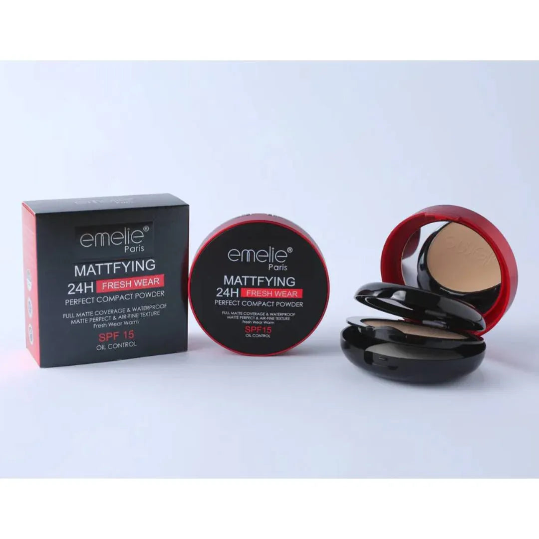 Emelie Paris Mattifying 24H Fresh Wear Compact Powder SPF 15 – Oil Control Waterproof Face Powder