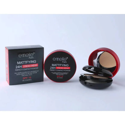 Emelie Paris Mattifying 24H Fresh Wear Compact Powder SPF 15 – Oil Control Waterproof Face Powder