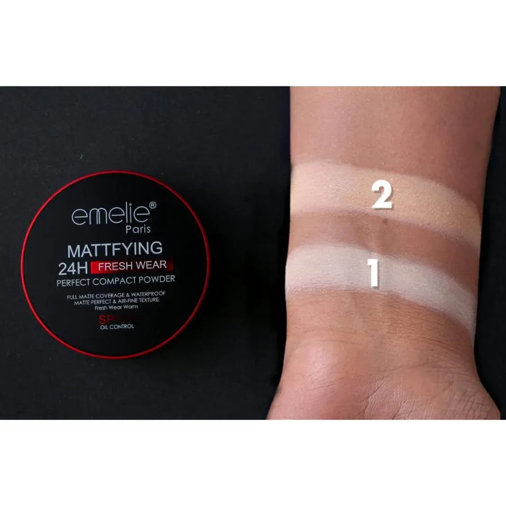 Emelie Paris Mattifying 24H Fresh Wear Compact Powder SPF 15 – Oil Control Waterproof Face Powder