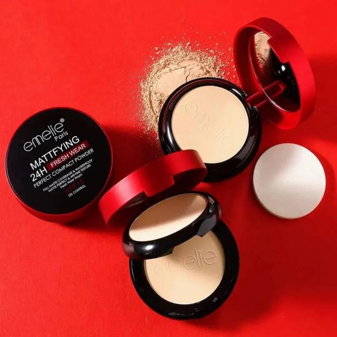 Emelie Paris Mattifying 24H Fresh Wear Compact Powder SPF 15 – Oil Control Waterproof Face Powder