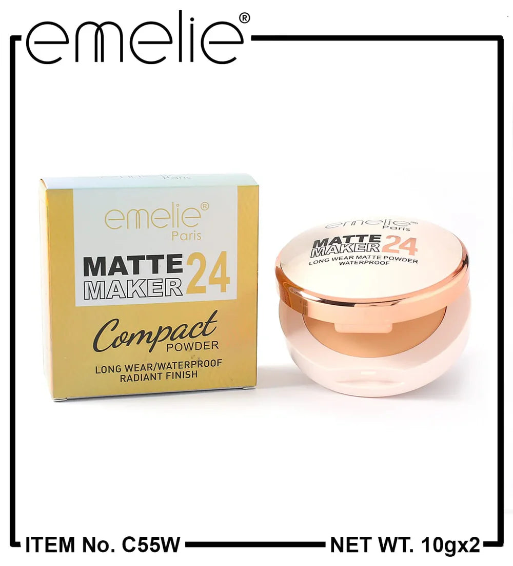 Emelie Paris Matte Maker 24 Compact Powder – Long Wear Waterproof Radiant Finish Face Powder