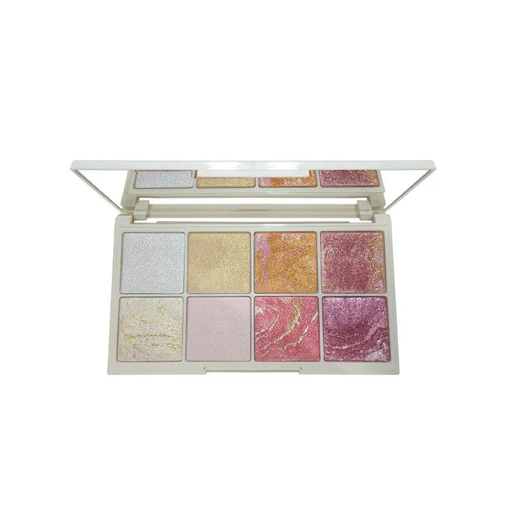 Glamorous Face 8 Colour Teracotta Blush & Shimmer Highlighter Kit (2 Groups)