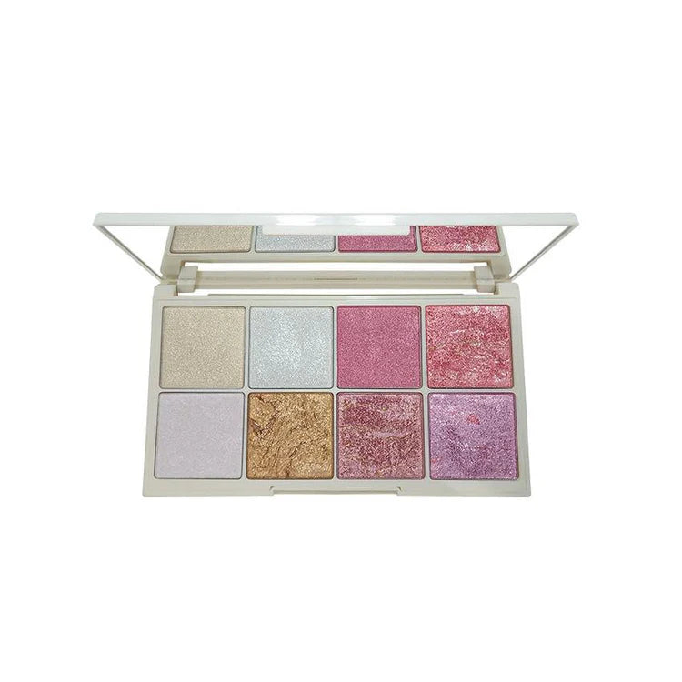 Glamorous Face 8 Colour Teracotta Blush & Shimmer Highlighter Kit (2 Groups)
