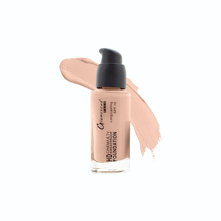 Foundation bottle with a swatch on a white background