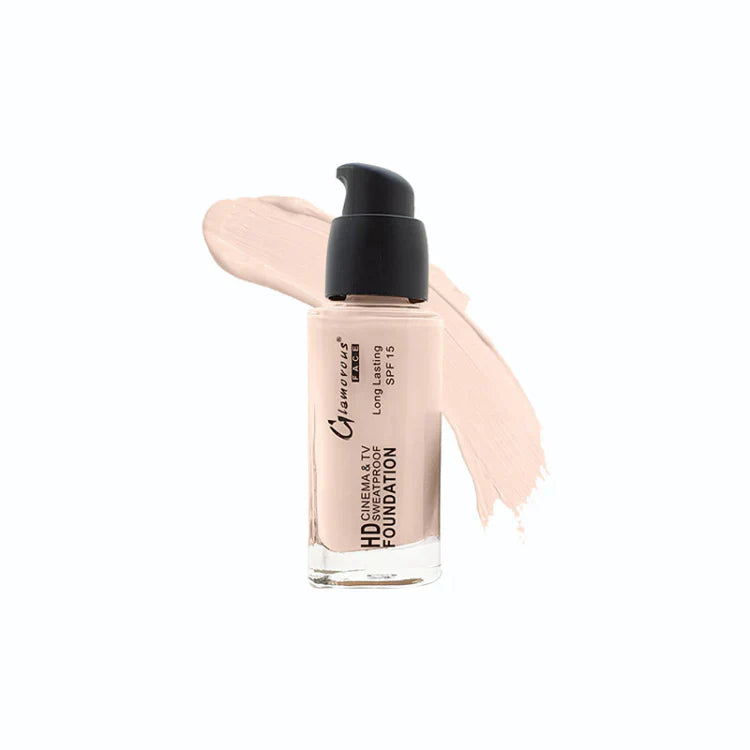 Foundation bottle with a swatch on a white background