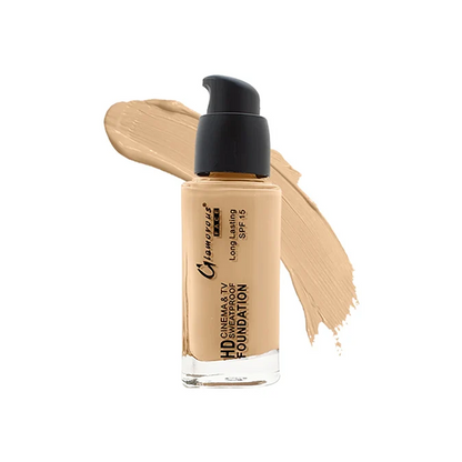 Foundation bottle with a swatch on a white background