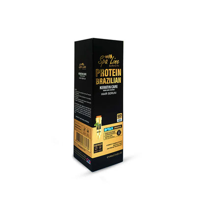 Black and yellow box of Protein Brazilian Keratin Hair Serum on a white background