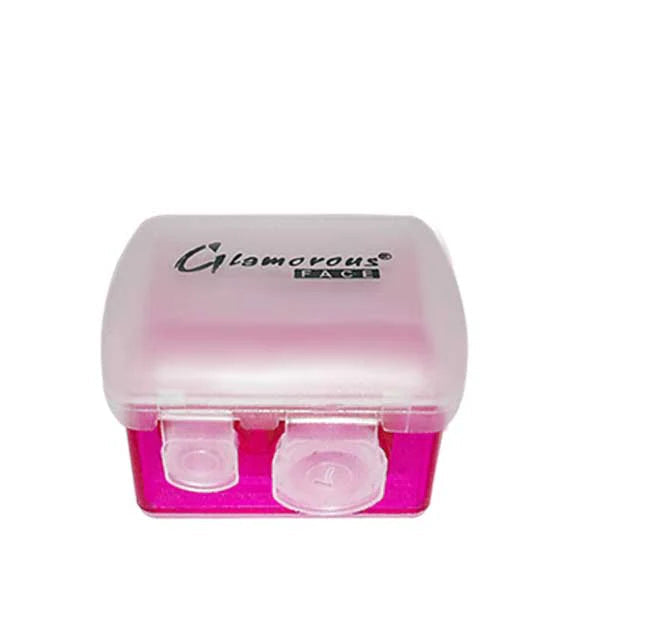 Pink and clear sharpener with 'Glamorous' branding on a white background