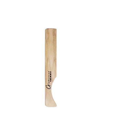 Wooden boot jack with brand logo on a white background
