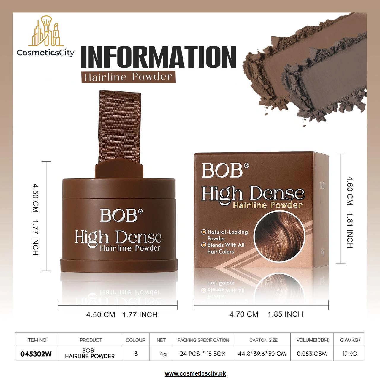 BOB High Dense Hairline Powder 4g – Instant Hair Root Cover & Hairline Concealer