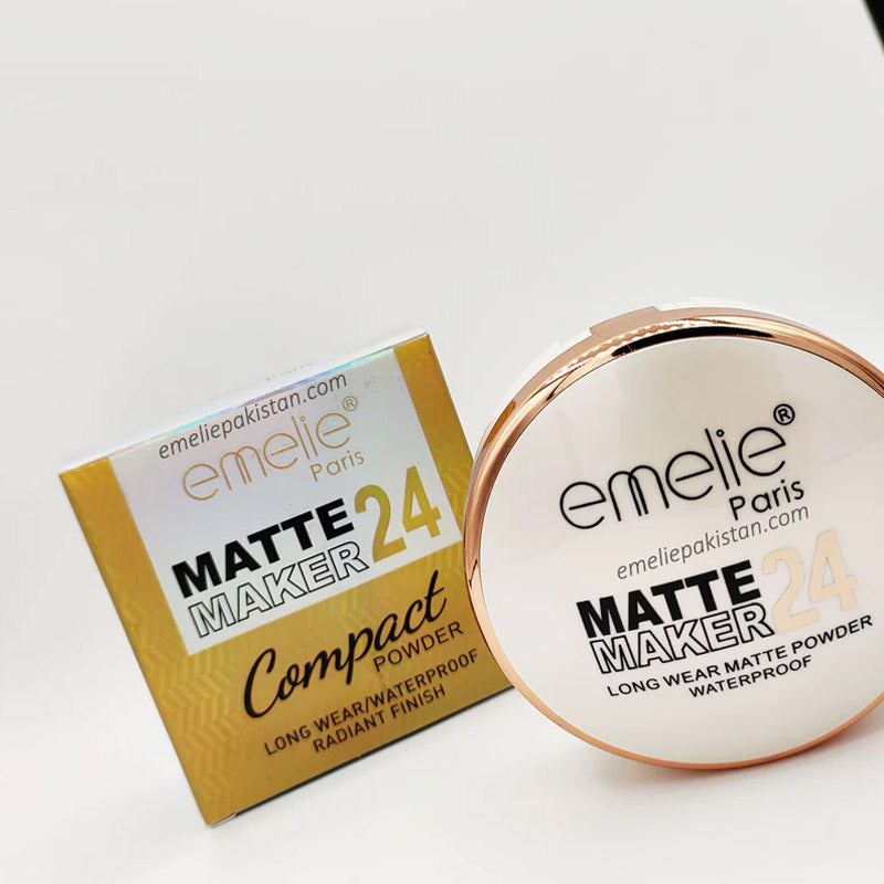 Emelie Paris Matte Maker 24 Compact Powder – Long Wear Waterproof Radiant Finish Face Powder